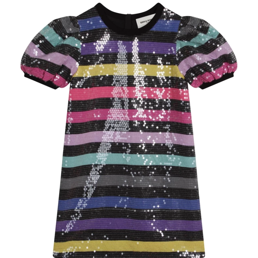SONIA RYKIEL Girls Multicoloured Striped Sequined Dress for Party Wear