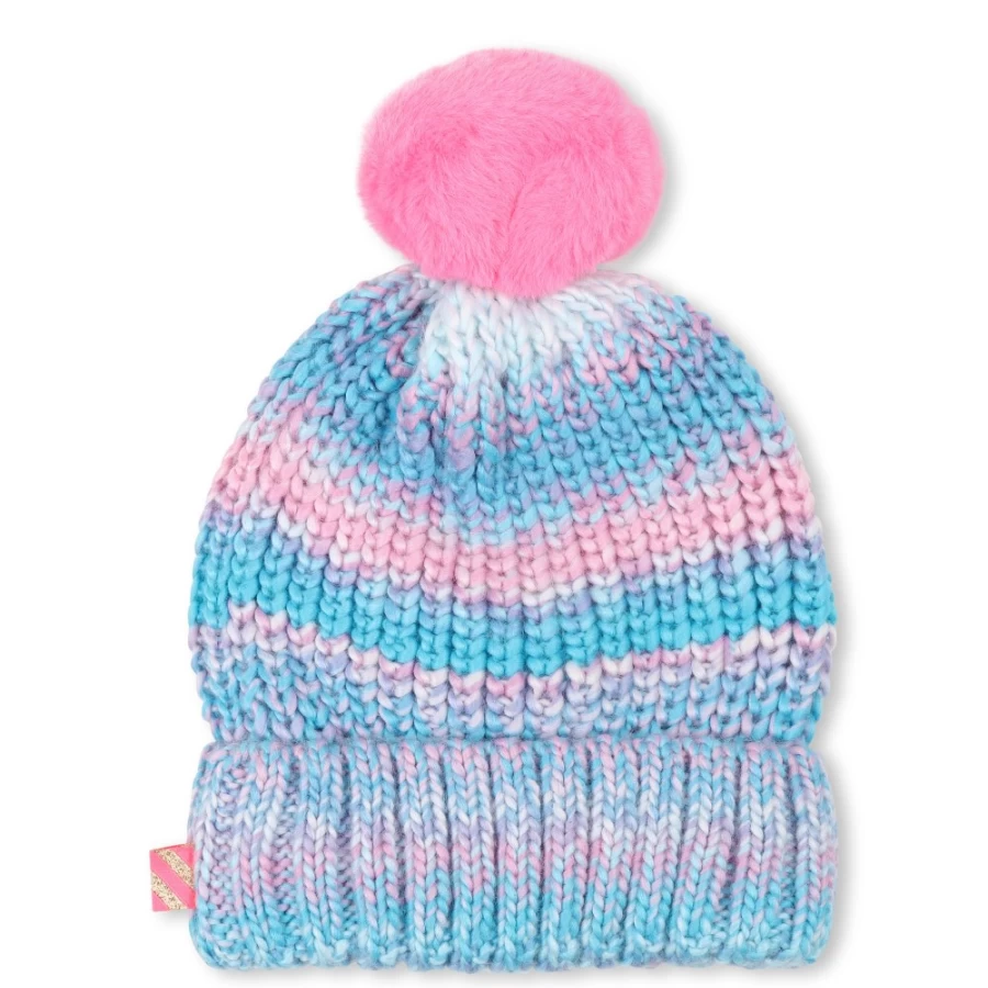 BILLIEBLUSH Blue Dish Pom-Pom Beanie for Girls - Multicoloured Winter Hat