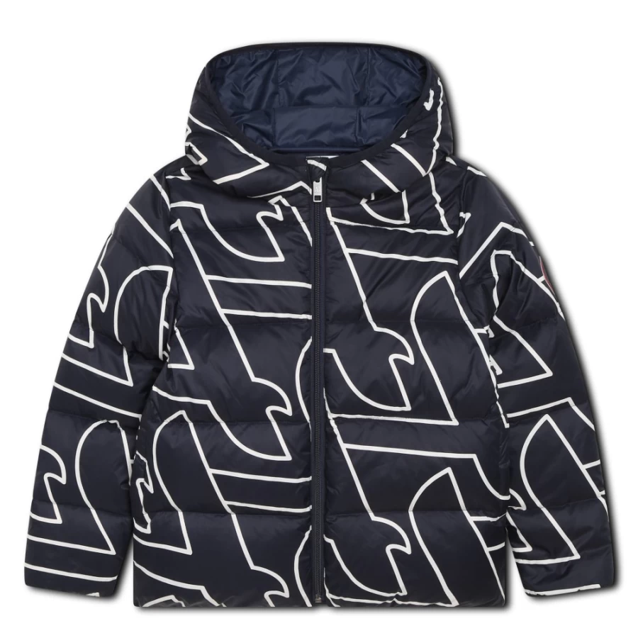 AIGLE Navy Monogram-Print Puffer Jacket for Girls