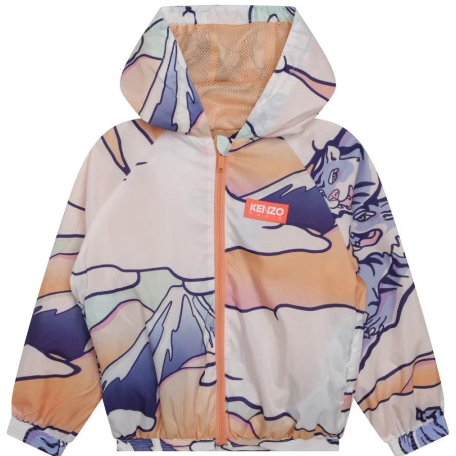 KENZO KIDS Girls' White Printed Hooded Windbreaker Jacket