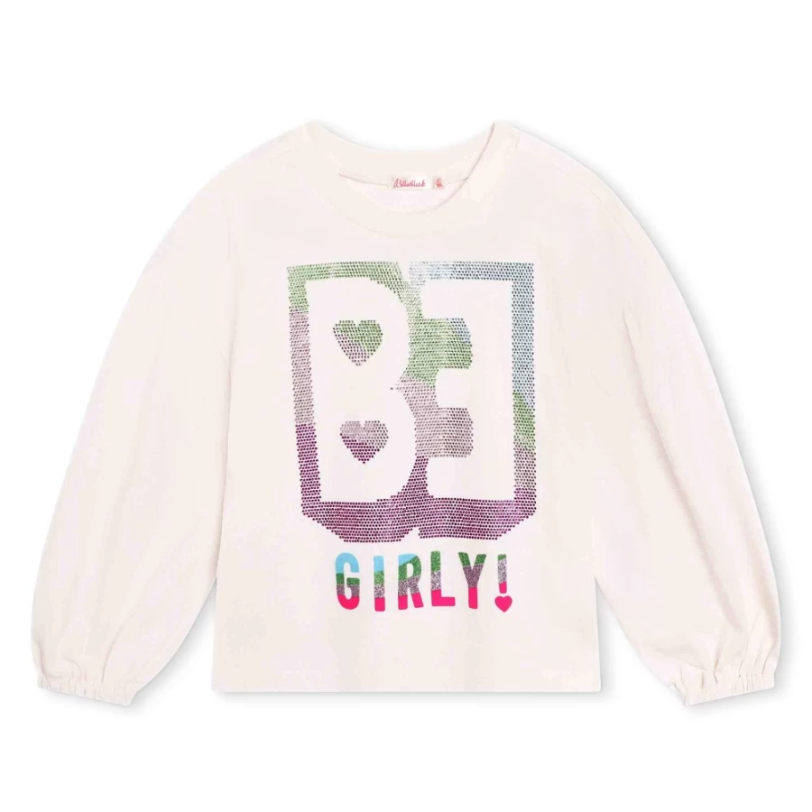 BILLIEBLUSH Girls Ivory Long-Sleeved T-Shirt for Kids - Soft Cotton Top