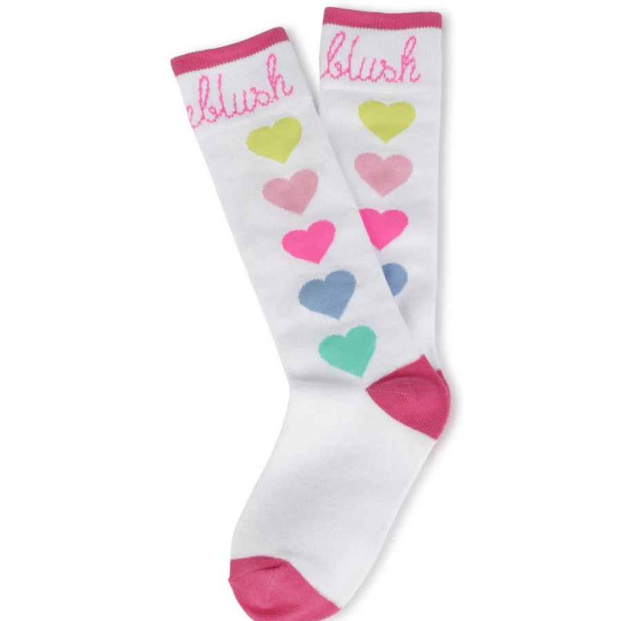 BILLIEBLUSH White Heart Tall Socks for Girls - Cute Knee High Socks with Heart Design