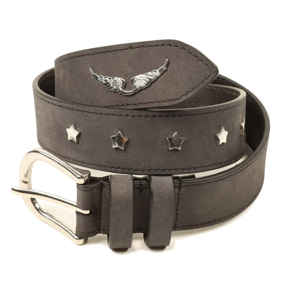 ZADIG & VOLTAIRE Glitter Leather Belt for Girls - Dark Grey Sparkling Fashion Accessory