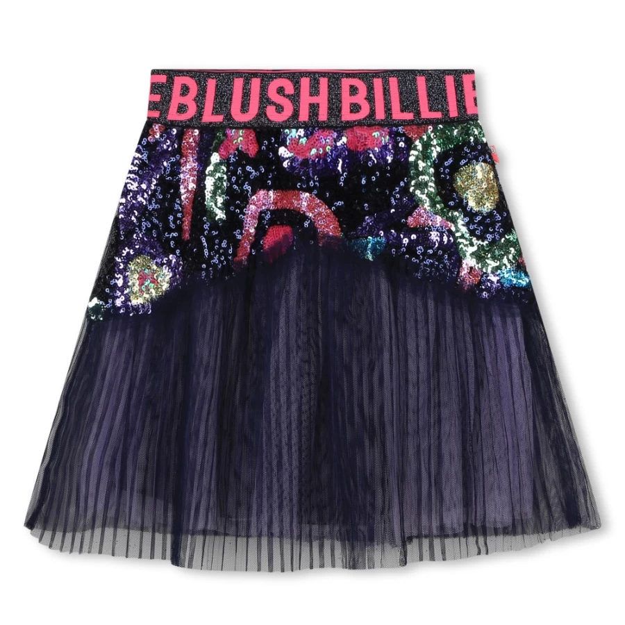 BILLIEBLUSH Navy Pleated Sequinned Tulle Skirt for Girls