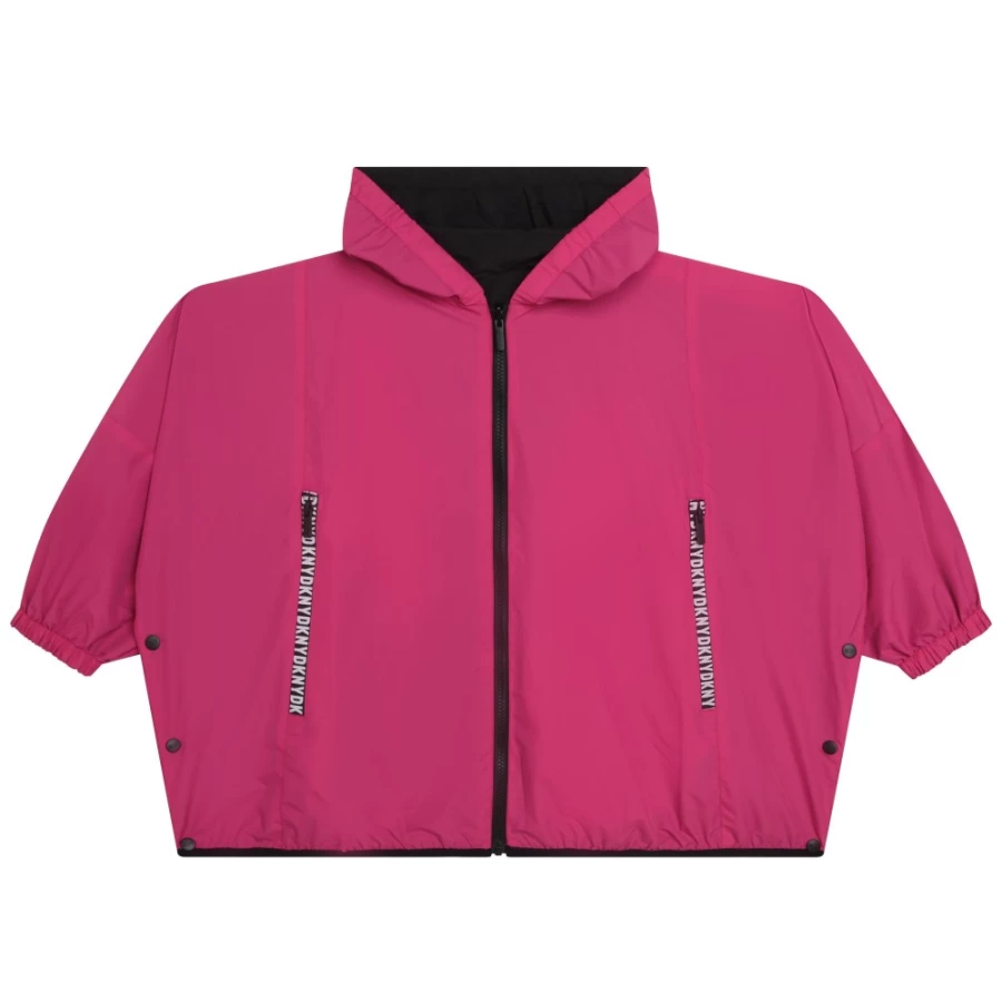 DKNY Girls' Pink & Black Hooded Windbreaker Jacket