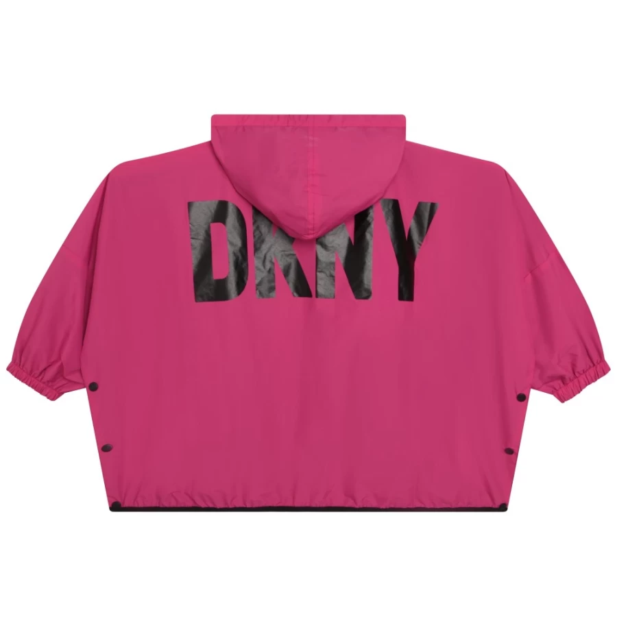 DKNY Girls' Pink & Black Hooded Windbreaker Jacket