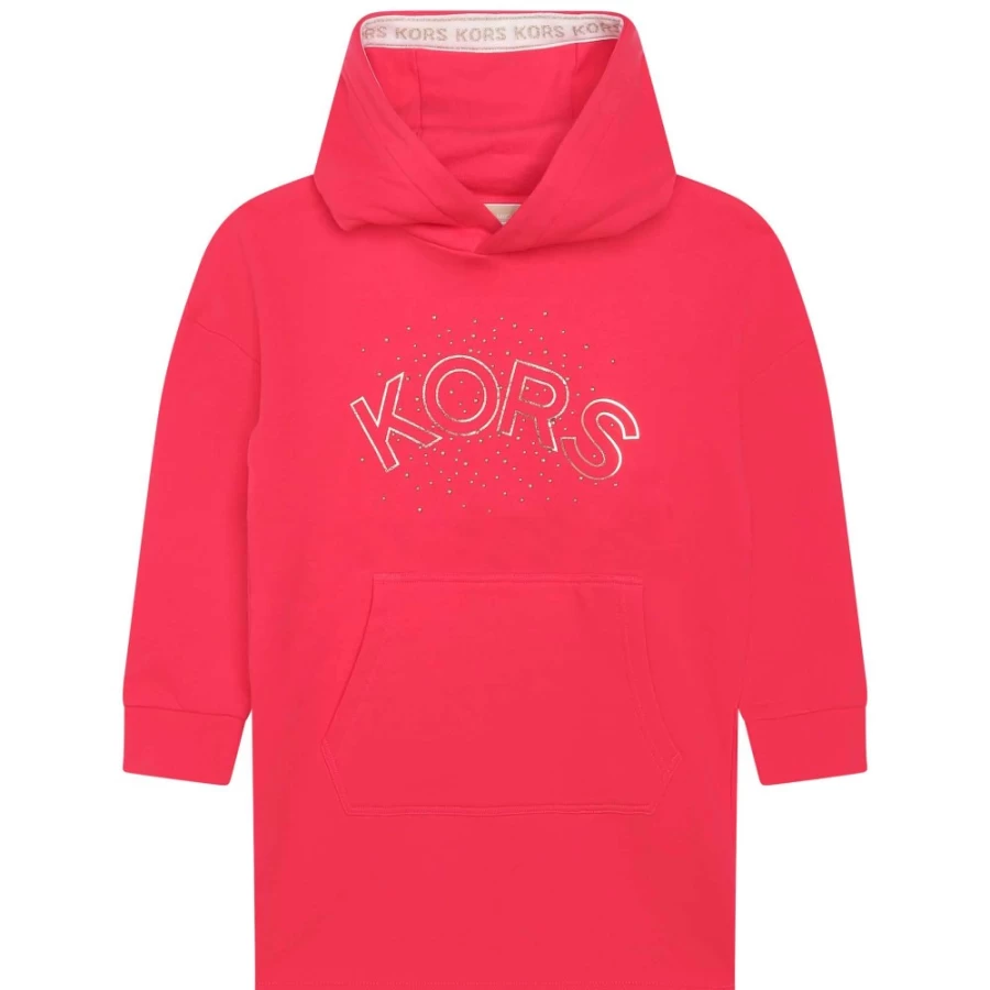 MICHAEL KORS Girls' Fuschia Hooded Fleece Dress - Warm Winter Pullover Dress for Kids