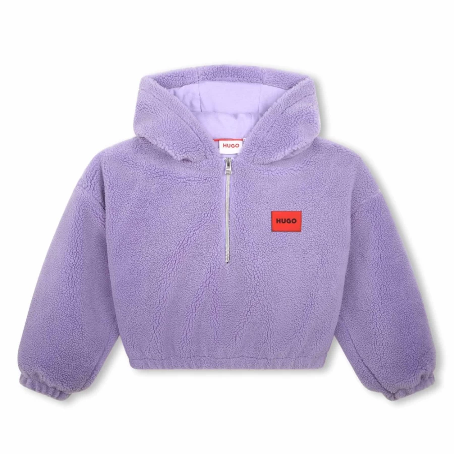 HUGO Lilac Cropped Hoodie for Girls - Stylish Hooded Sweatshirt