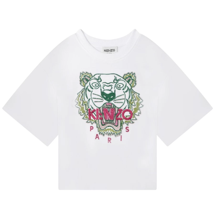 KENZO KIDS Girls White Short Sleeve Tee-Shirt | Classic Cotton T-Shirt for Girls