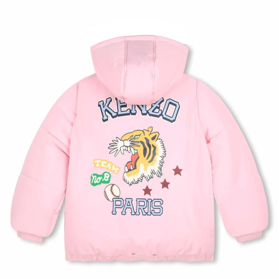 KENZO KIDS Girls Washed Pink Water-Repellent Puffer Jacket - Lightweight Warm Winter Coat
