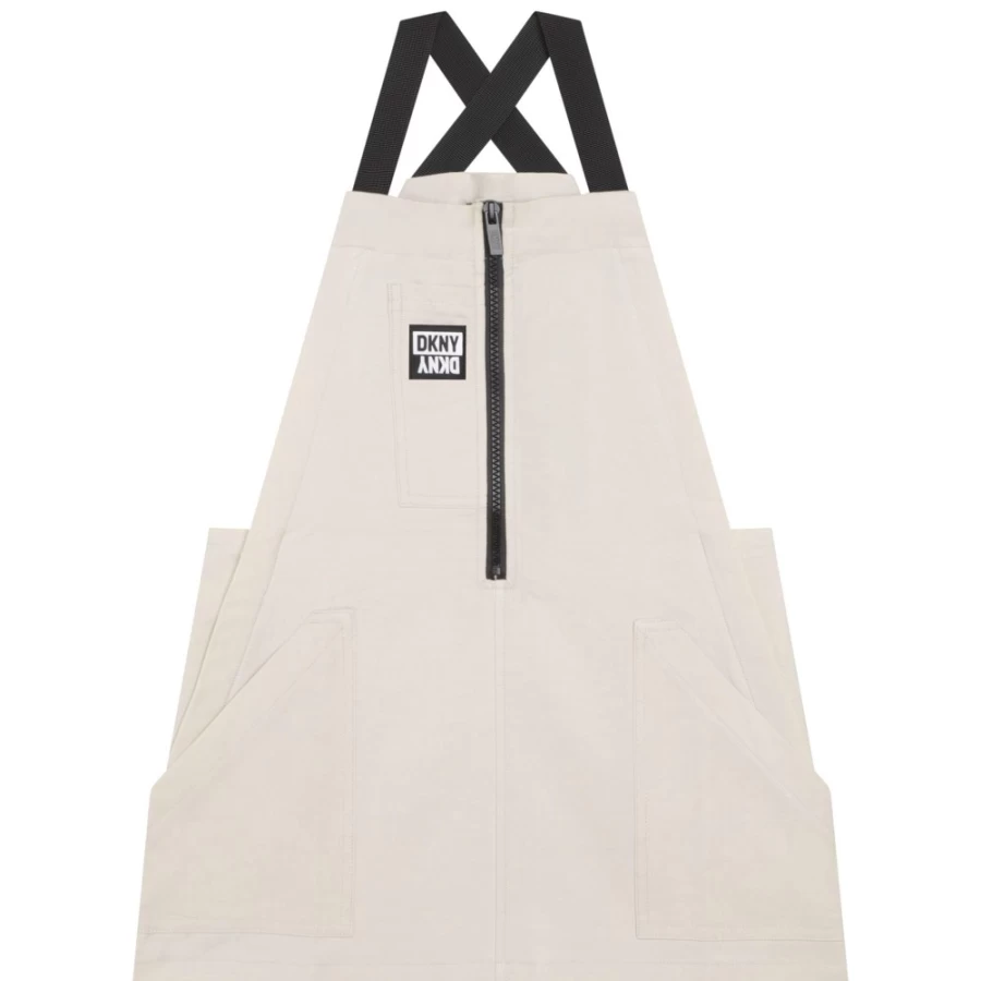 DKNY Girls' White Zip-Up Dungaree Dress - Stylish & Comfortable Outfit