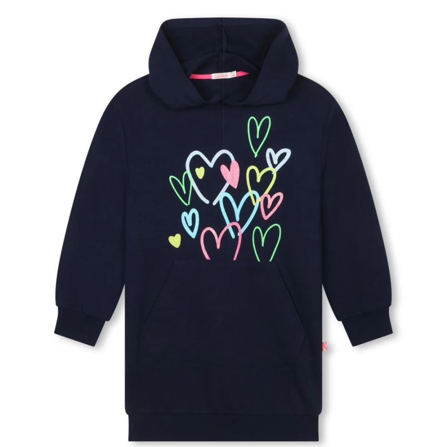 BILLIEBLUSH Girls Navy Cotton Hooded Dress - Casual Comfortable Kids Wear