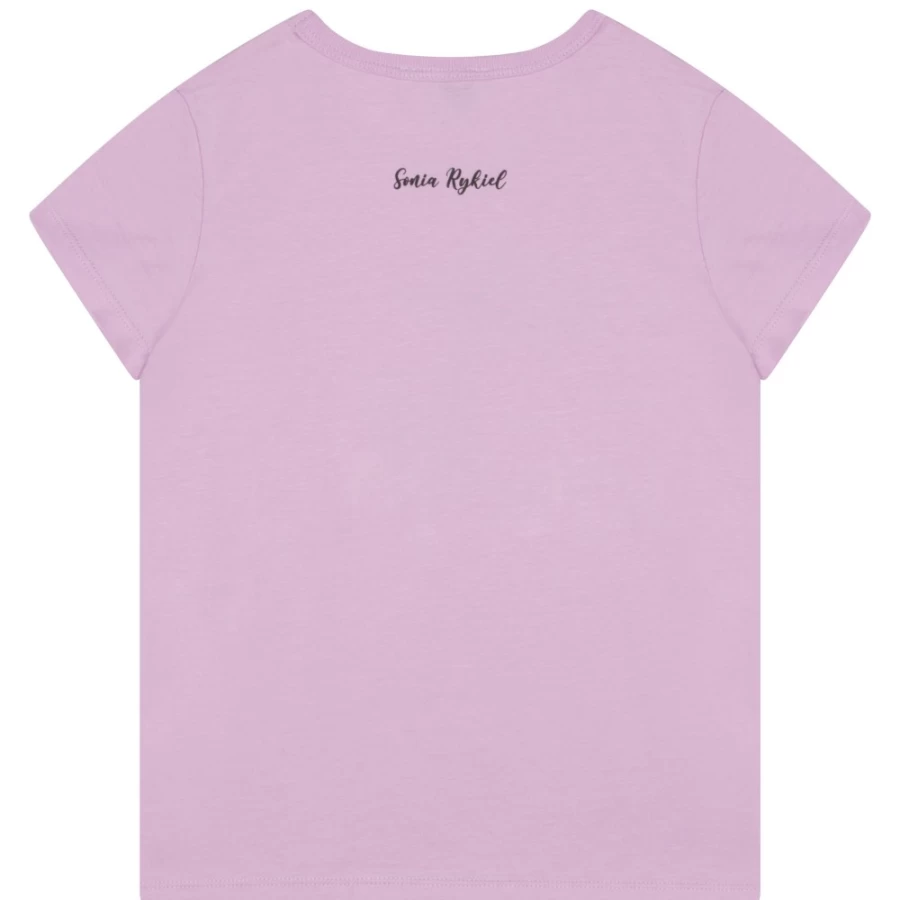 SONIA RYKIEL Girls Lilac Short-Sleeved Cotton T-Shirt for Casual Wear