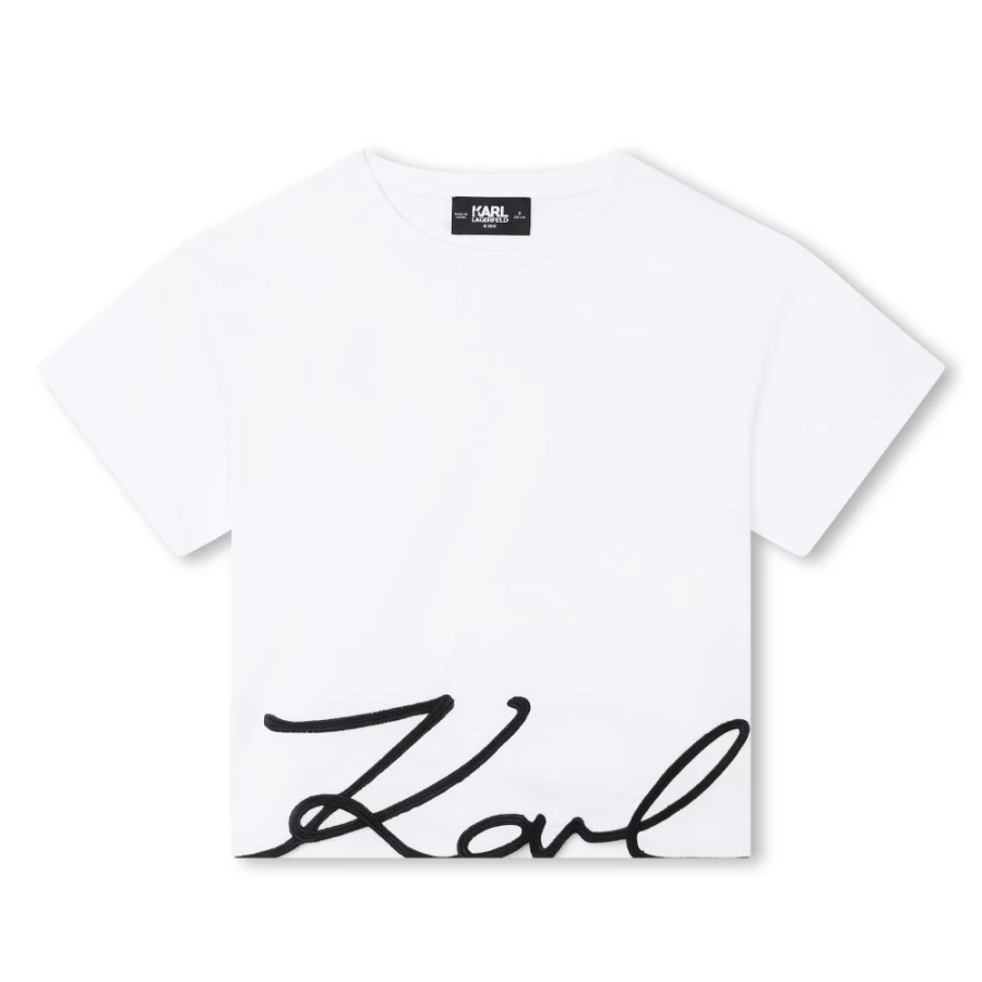 KARL LAGERFELD KIDS Girls White Embroidered Cotton T-Shirt