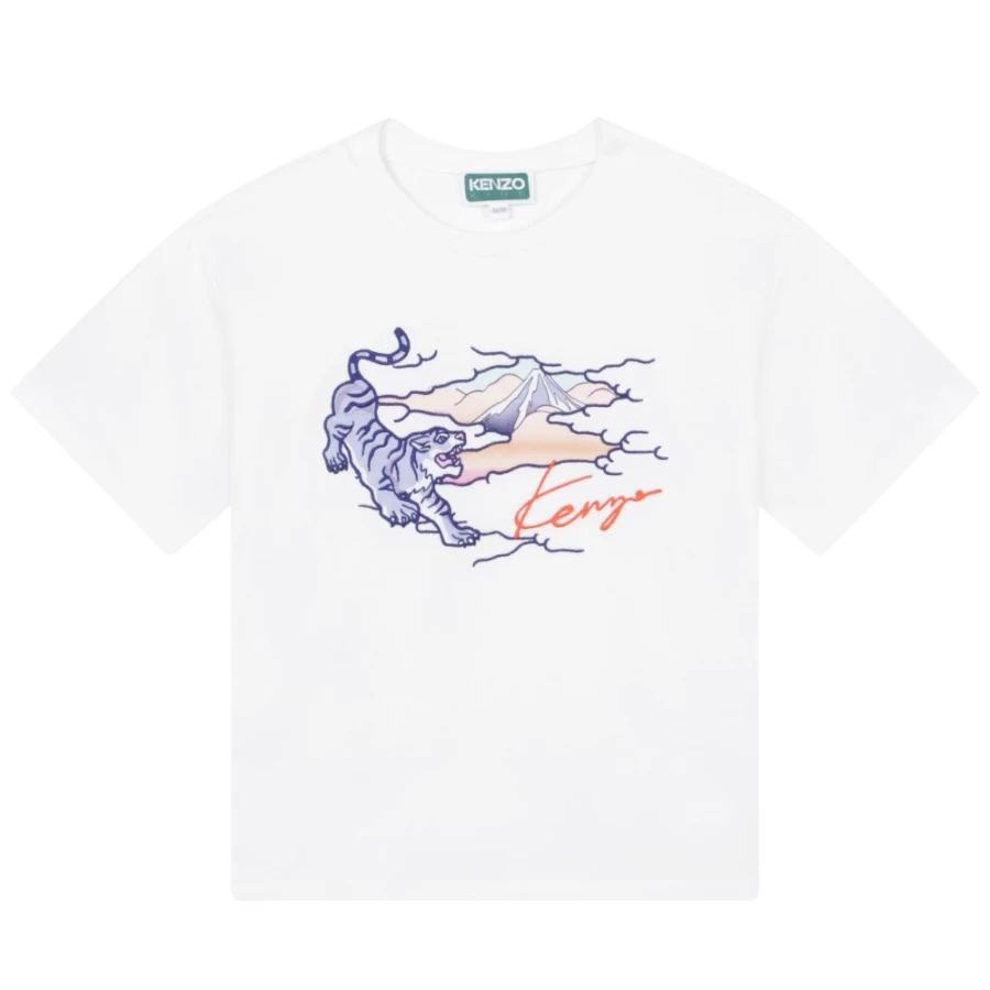 KENZO KIDS Girls' White Short Sleeve T-Shirt | Classic Cotton Tee for Girls
