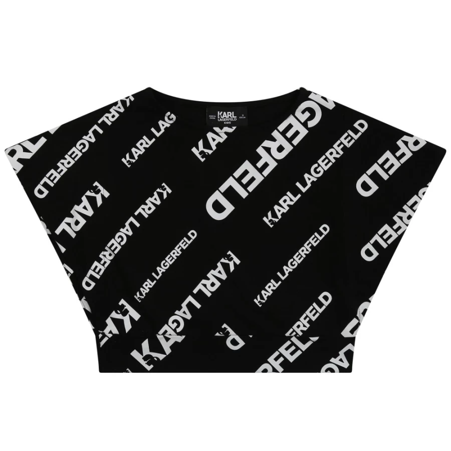 KARL LAGERFELD KIDS Girls' Black & White Printed Cropped T-Shirt