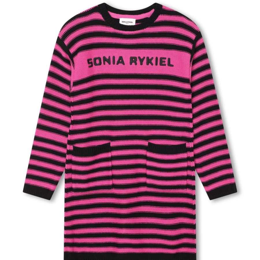 SONIA RYKIEL Girls' Fuschia Striped Two-Tone Dress