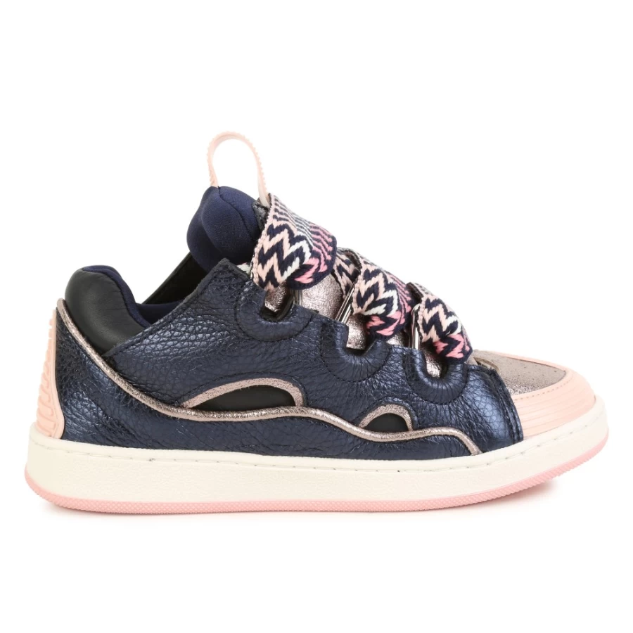 LANVIN Navy Lace-Up Leather Trainers for Girls - Stylish Comfort & Durability