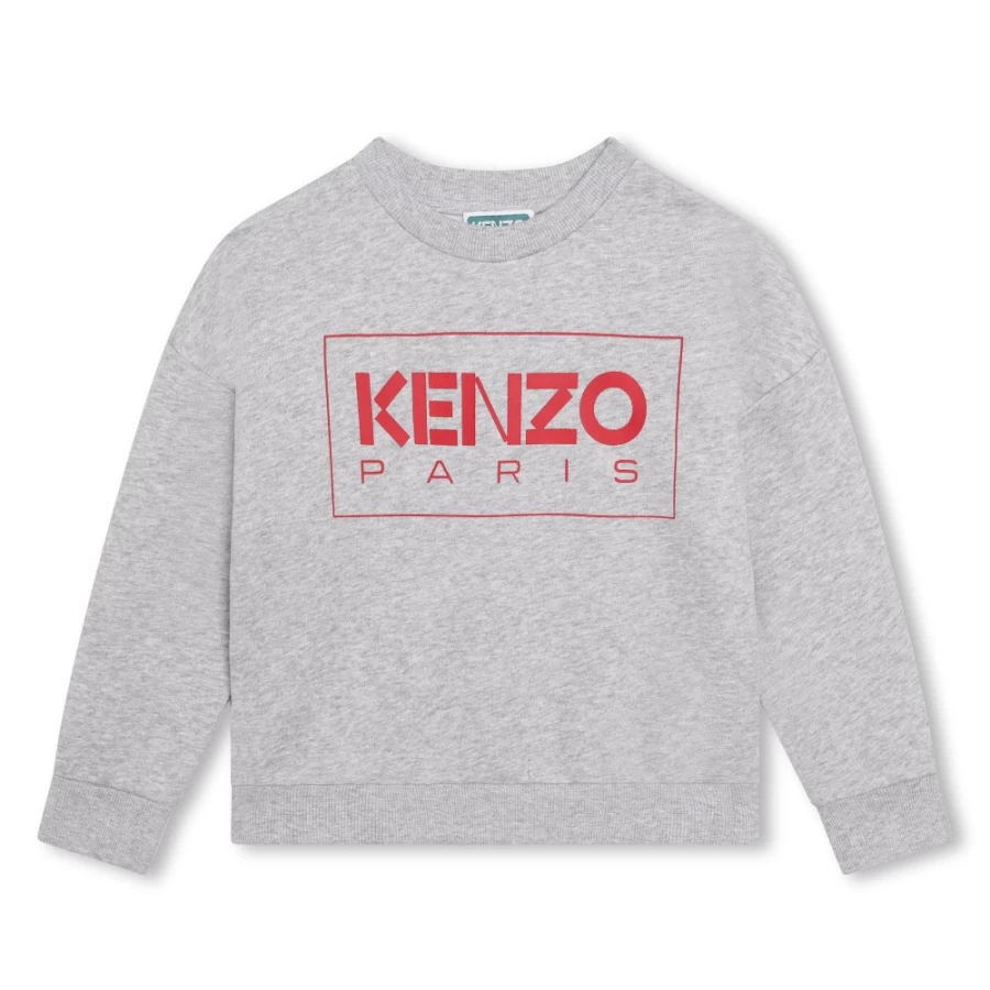 KENZO KIDS Girl's Grey Marl Fleece Sweatshirt - Soft & Warm Pullover for Girls