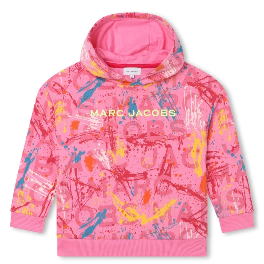 MARC JACOBS Girls Apricot Hooded Sweatshirt for Kids - Soft Cotton Pullover