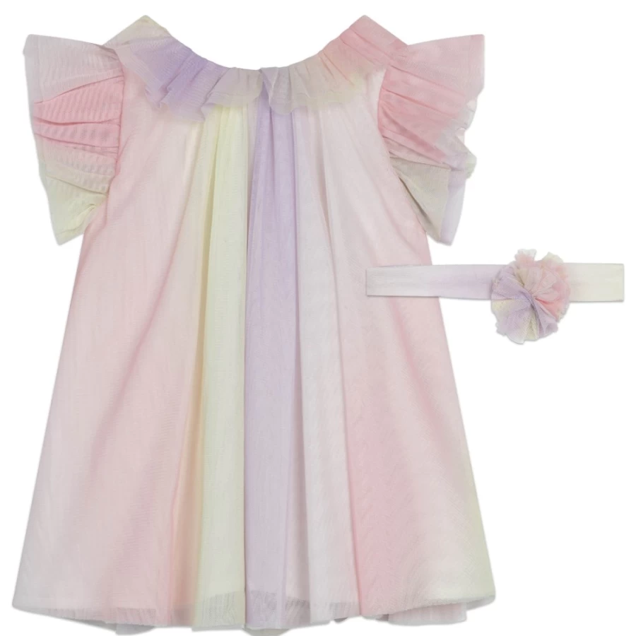 CARREMENT BEAU Girls Multicoloured Formal Dress with Headband - Elegant Party Outfit