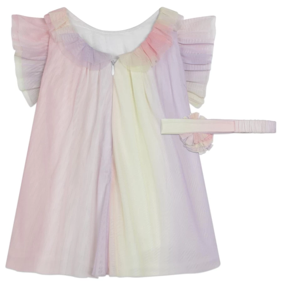 CARREMENT BEAU Girls Multicoloured Formal Dress with Headband - Elegant Party Outfit