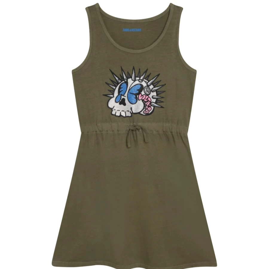 ZADIG & VOLTAIRE Girls' Khaki Printed Beach Dress - Summer Flowy Vacation Outfit
