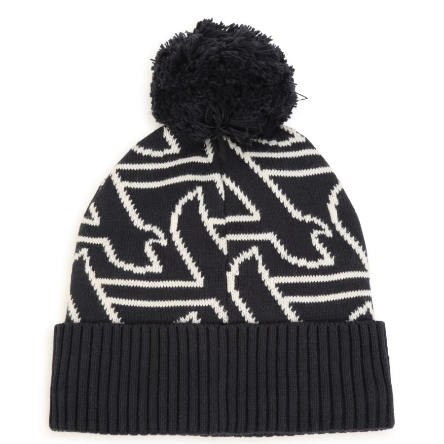 AIGLE Navy Pompom Hat for Girls - Warm Winter Beanie with Pom