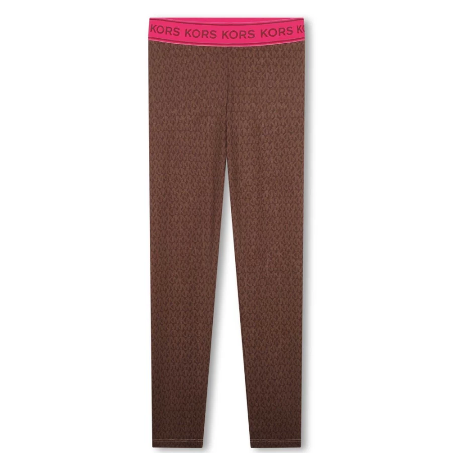 MICHAEL KORS Girls Chocolate Brown Printed Leggings for Kids Fashion