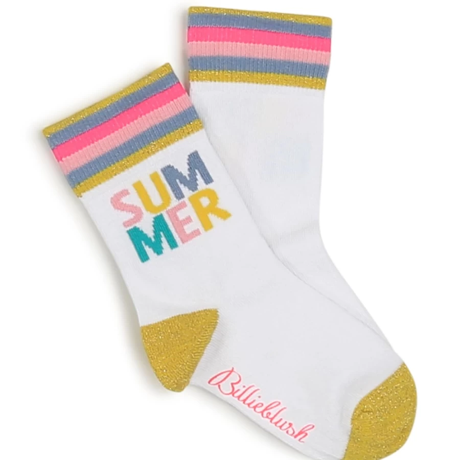 BILLIEBLUSH Girls' White Knitted Socks - Soft & Comfortable Winter Socks for Kids