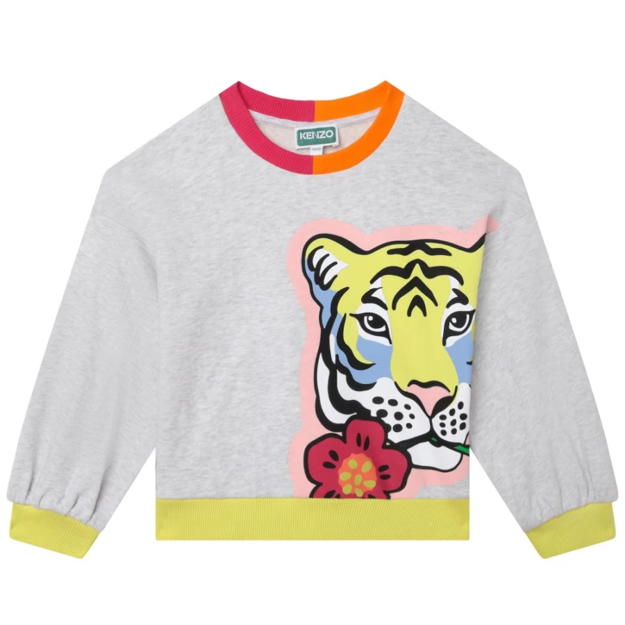KENZO KIDS Girls' Light Gray China Printed Cotton Sweatshirt