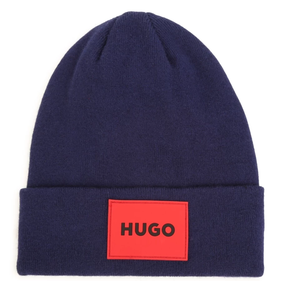 HUGO Medieval Blue Lined Turn-Up Beanie for Girls - Winter Knit Hat