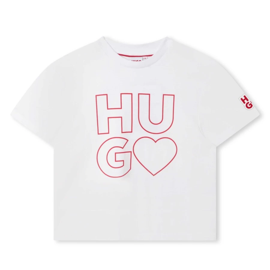 HUGO Girl's White Short-Sleeved T-Shirt for Kids