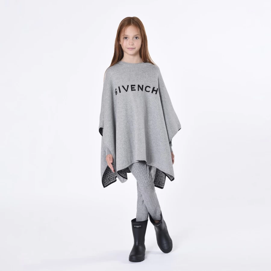 Givenchy Reversible Knit Cape for Girls - Black & Grey Dual-Tone Stylish Wear