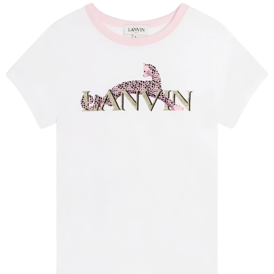 LANVIN Girls' White Cotton Short-Sleeved T-Shirt