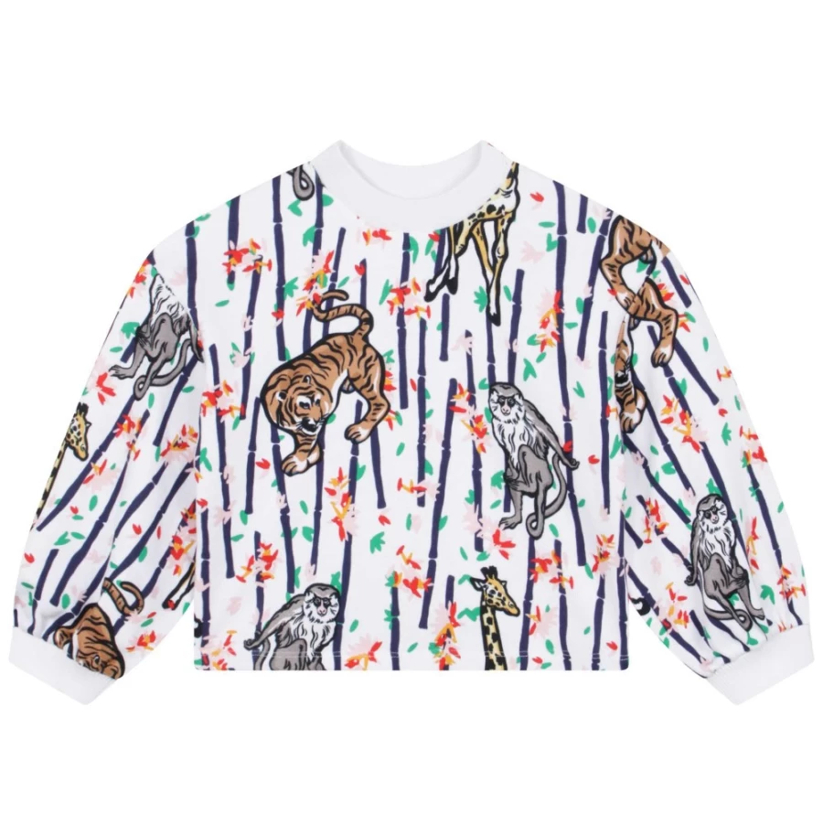 KENZO KIDS Girls White Sweatshirt - Stylish & Comfortable Cotton Pullover for Kids