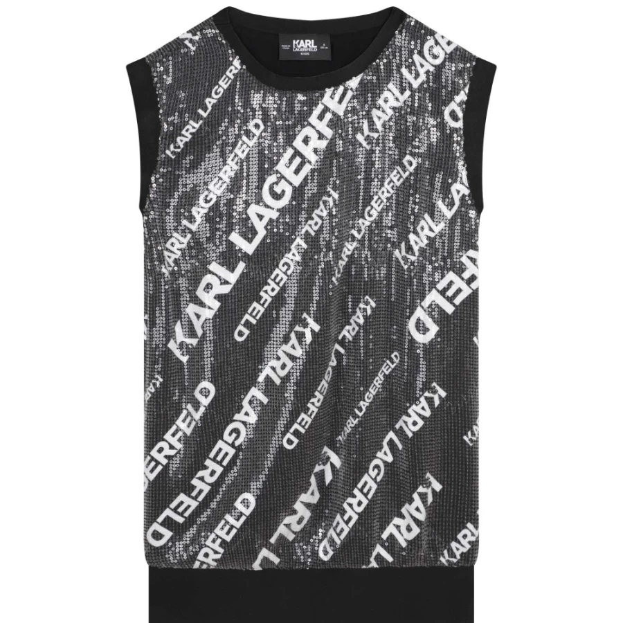 KARL LAGERFELD KIDS Girl's Black & White Sequin Shift Dress for Party & Special Occasions