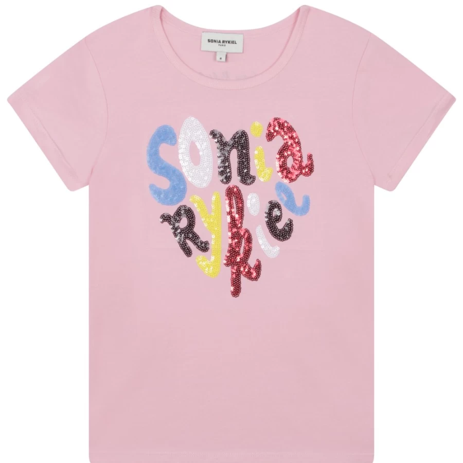 SONIA RYKIEL Girls' Pink Washed Short-Sleeved T-Shirt - Soft Cotton Casual Top