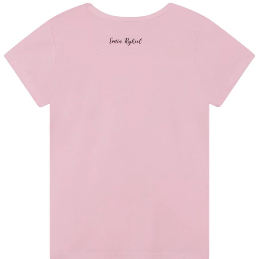 SONIA RYKIEL Girls' Pink Washed Short-Sleeved T-Shirt - Soft Cotton Casual Top
