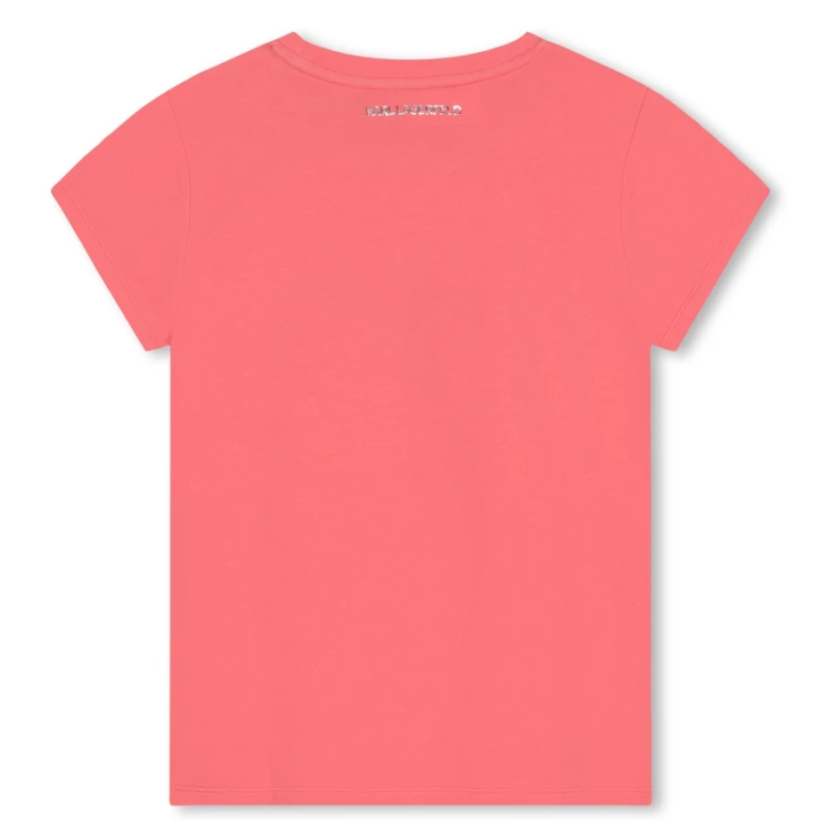 KARL LAGERFELD KIDS Girls' Tomato Red Short-Sleeved Cotton T-Shirt for Kids