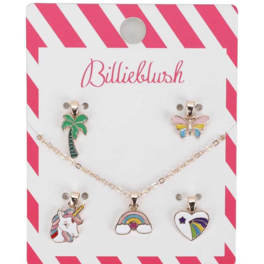 BILLIEBLUSH Multicoloured Five Pendant Necklace for Girls - Stylish Layered Charm Jewelry