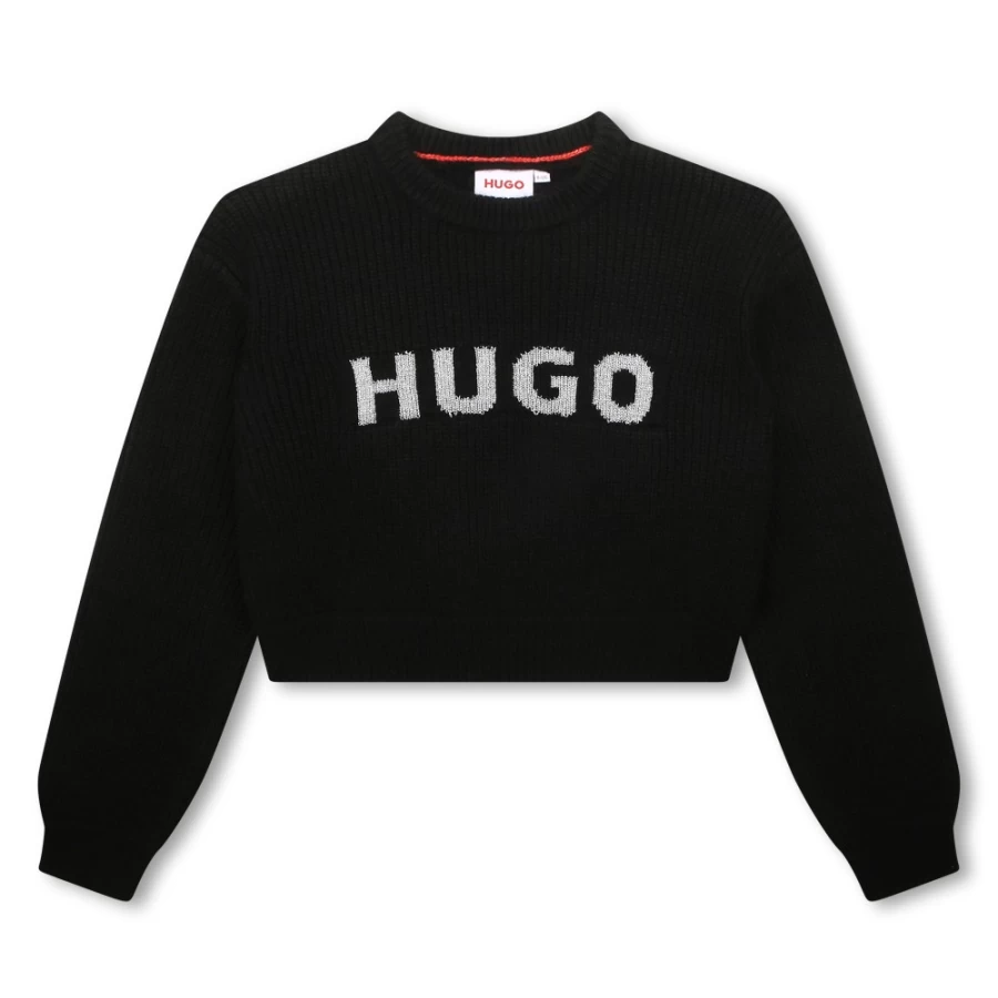 HUGO Black Cropped Knitted Jumper for Girls