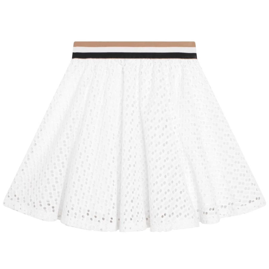 BOSS Girls' White Broderie Anglaise Skirt - Floral Embroidery Detail