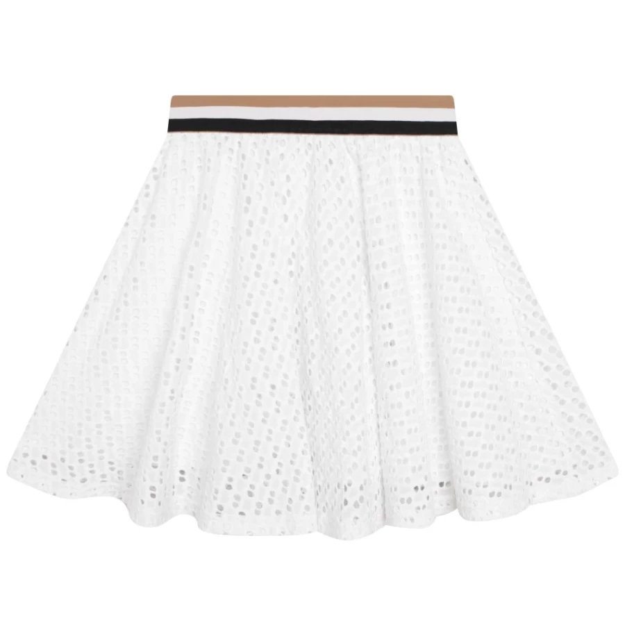 BOSS Girls' White Broderie Anglaise Skirt - Floral Embroidery Detail