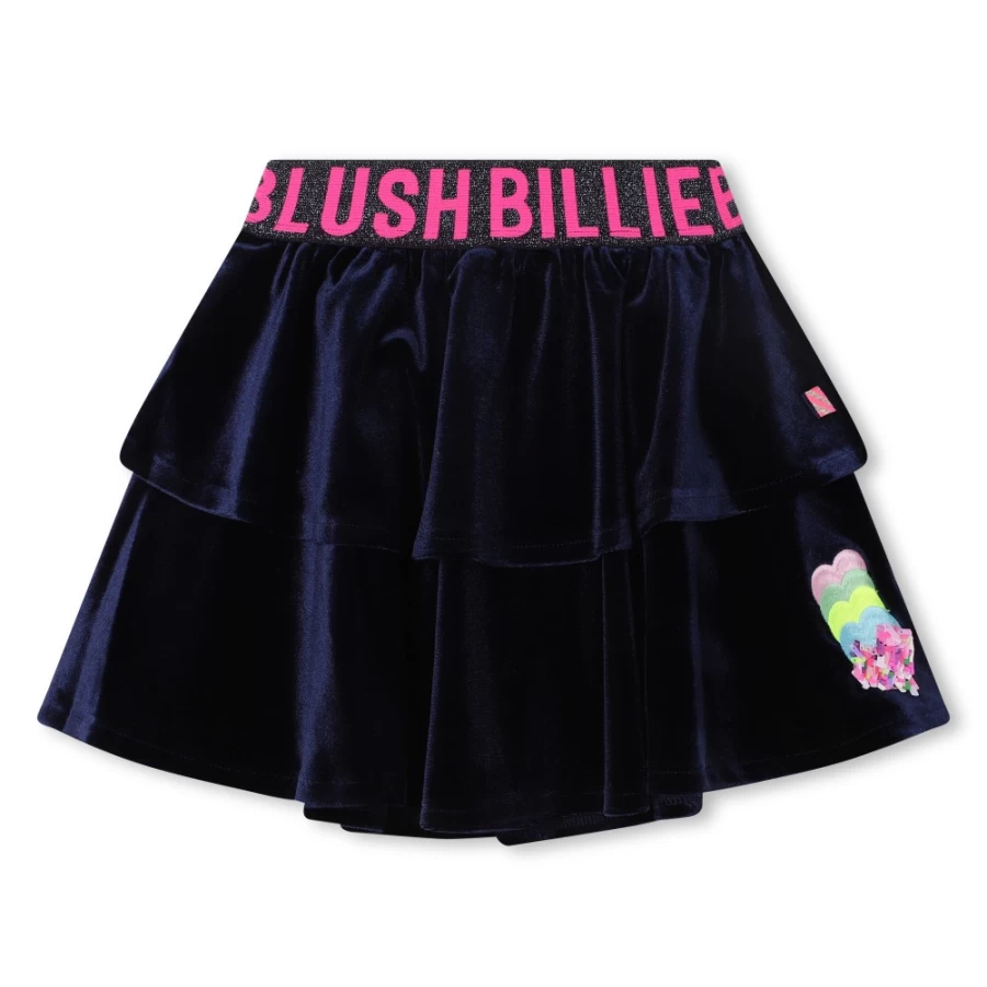 BILLIEBLUSH Navy Ruffled Velvet Skirt for Girls - Elegant Velvet Ruffle Dress