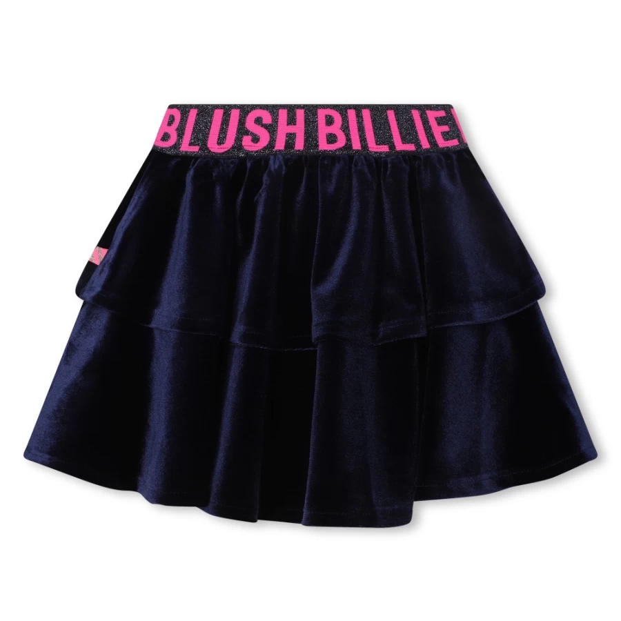 BILLIEBLUSH Navy Ruffled Velvet Skirt for Girls - Elegant Velvet Ruffle Dress