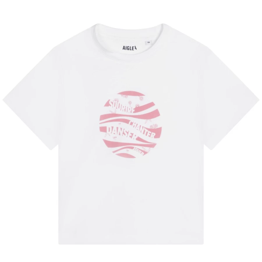 AIGLE Girl's White Cotton-Rich T-Shirt for Comfort & Style
