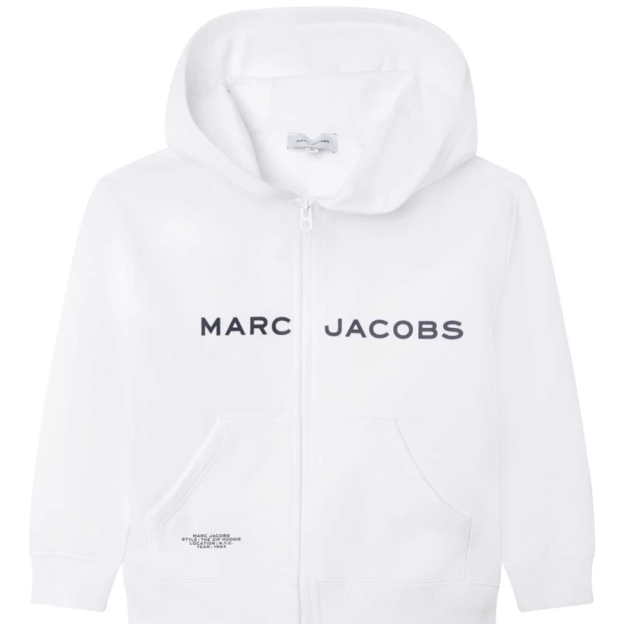 MARC JACOBS Girls White Zip-Up Hooded Sweatshirt for Kids