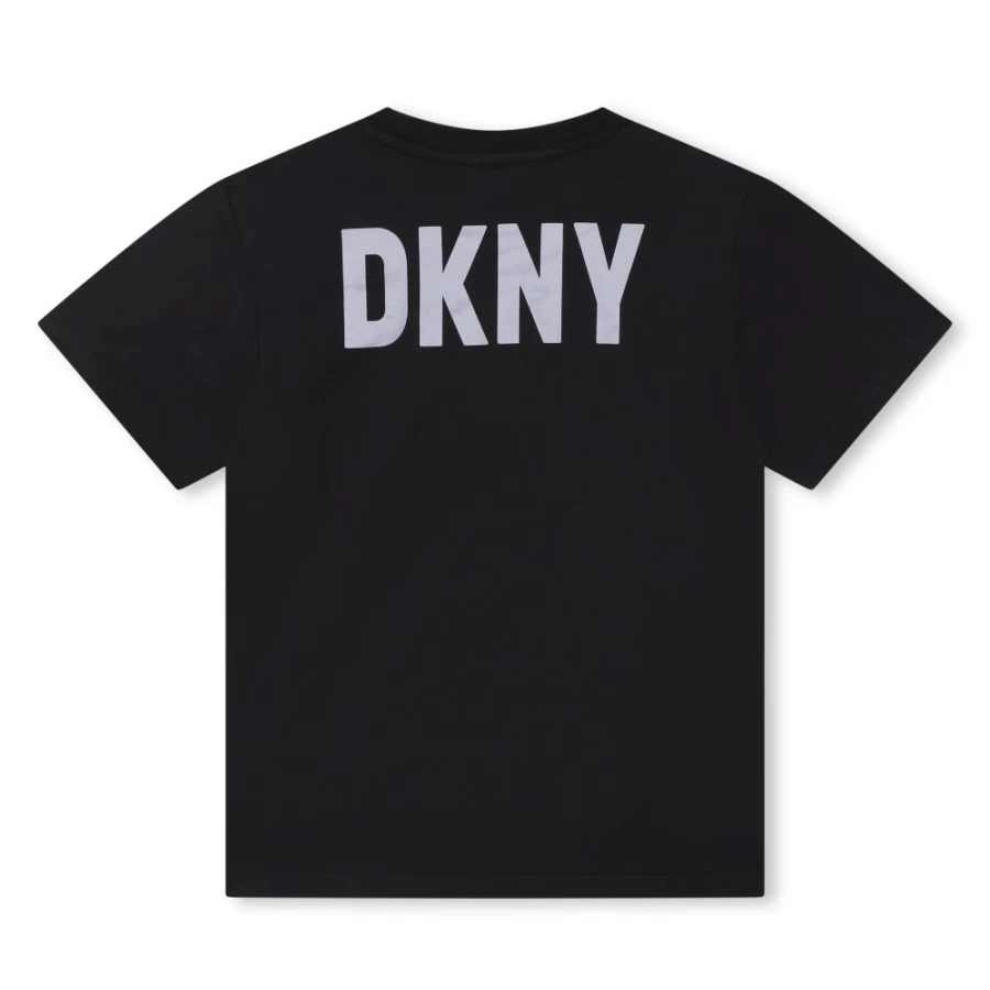 DKNY Girls' Black Short-Sleeved Cotton T-Shirt for Casual Wear