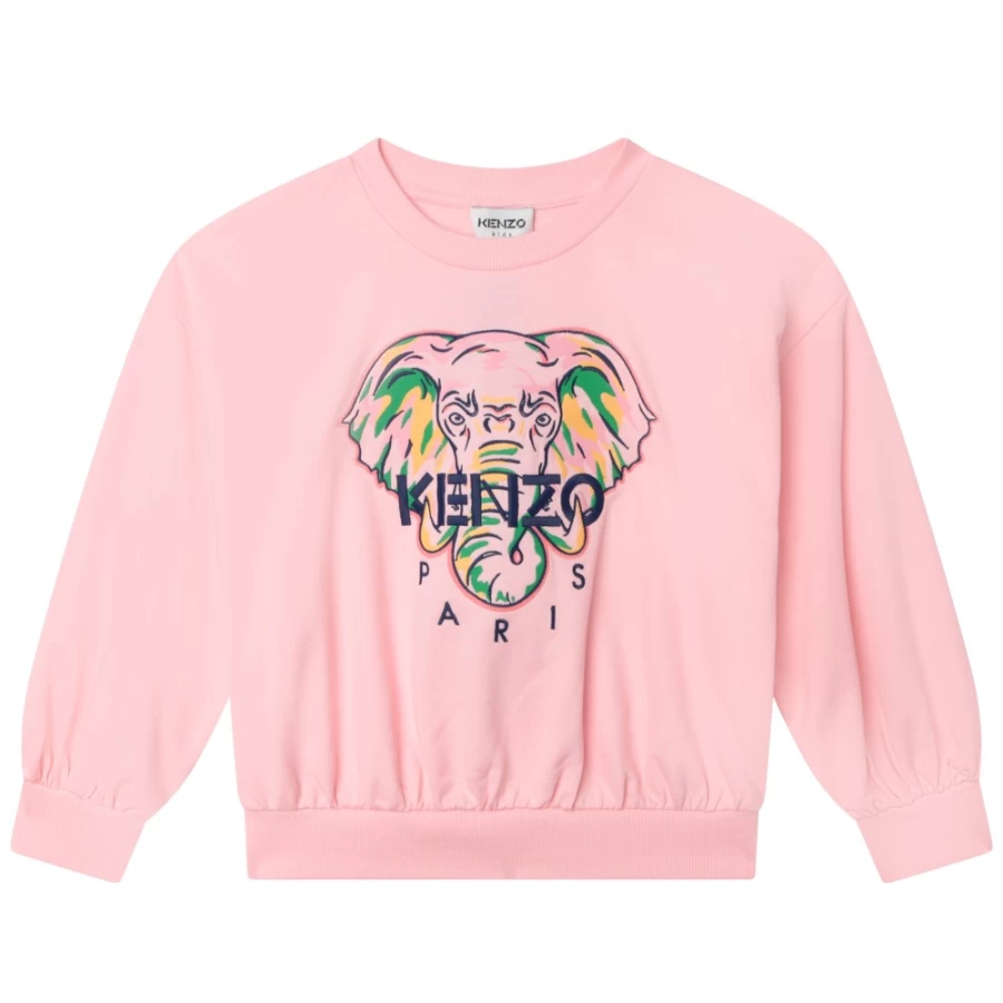 KENZO KIDS Girls' Pink Lightweight Cotton Sweatshirt - Soft & Comfortable Pullover